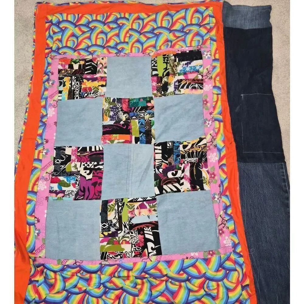Denim patchwork quilted throw - Picture 2 of 5